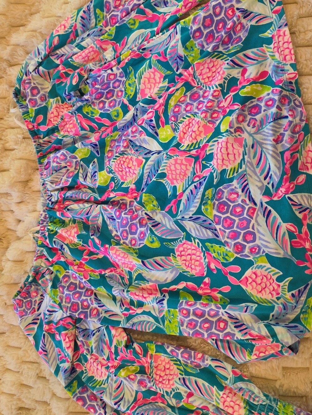 Lilly Pulitzer Teal Blouse with Pink & Purple Tropical Print